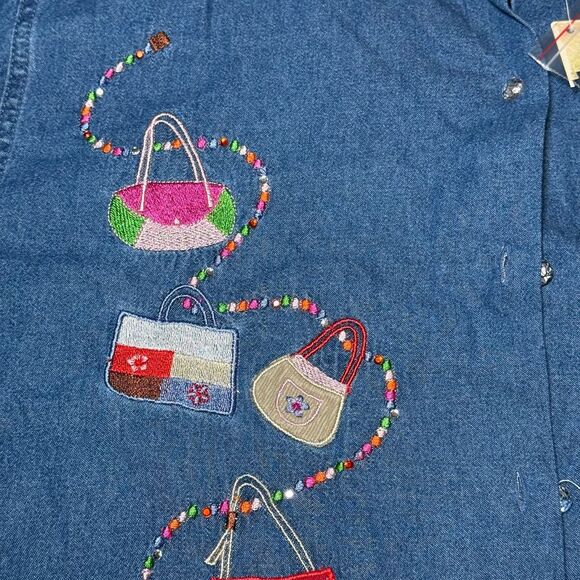 Purse Embroidered Bobbie‎ Brooks Jean Button Up Long Sleeve, XL. NWT - Picture 3 of 8